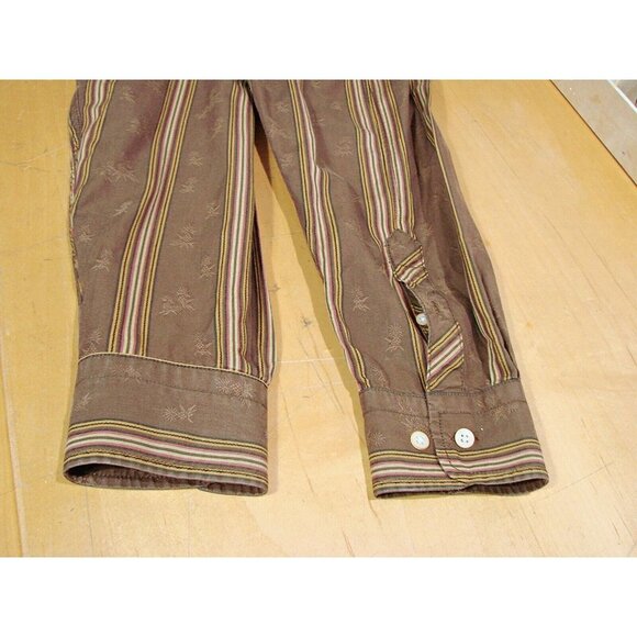 Tommy Bahama Shirt Button Up Mens Large Striped Brown Tan Pineapple Print Cotton - Picture 11 of 12